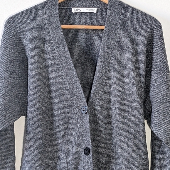 Zara Alpaca Blend Gray Cardigan Knit Sweater Belt Tie Slit Soft Cozy Size S - Picture 9 of 16